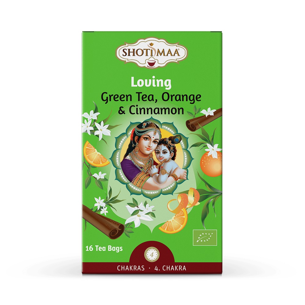 Ceai verde Bio, portocala si scortisoara Chakras Loving, 16 plicuri, Shoti Maa